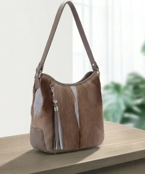Natural Taupe Brown Hair-On Cowhide Leather Bag