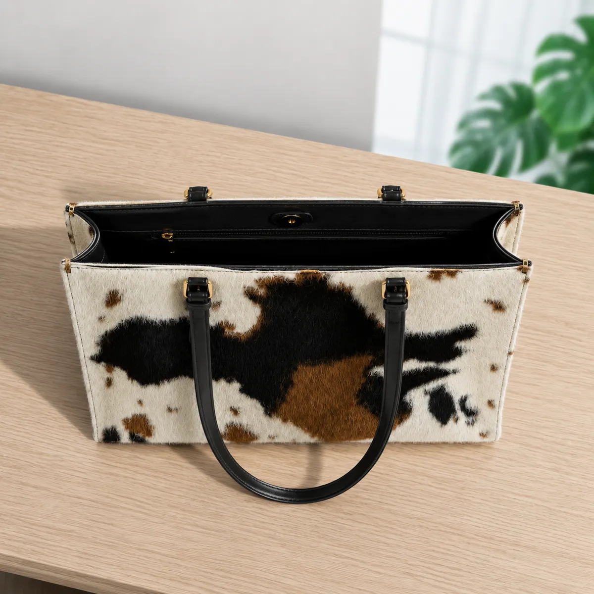 Natural Tricolor Black Brown & White Hair-On Cowhide Leather Bag — wholesale product for Etsy and eBay sellers