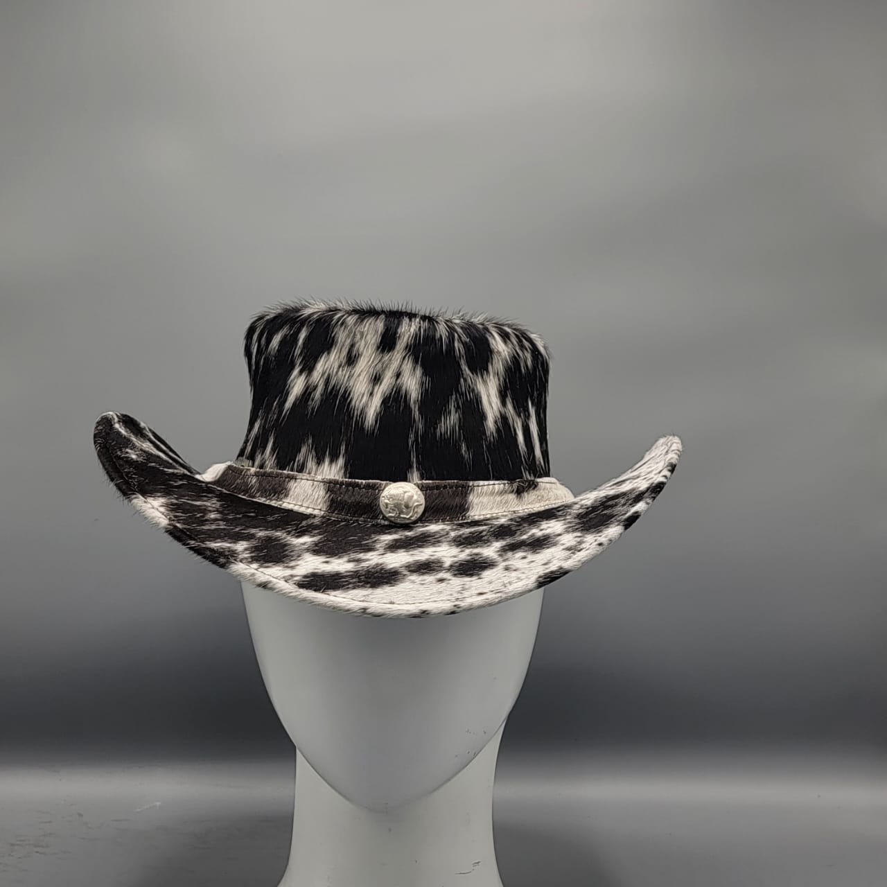 Black and White Cowhide Pattern Genuine Leather Western Cowboy Hat with Cowhide Pattern - Style 104 featured view