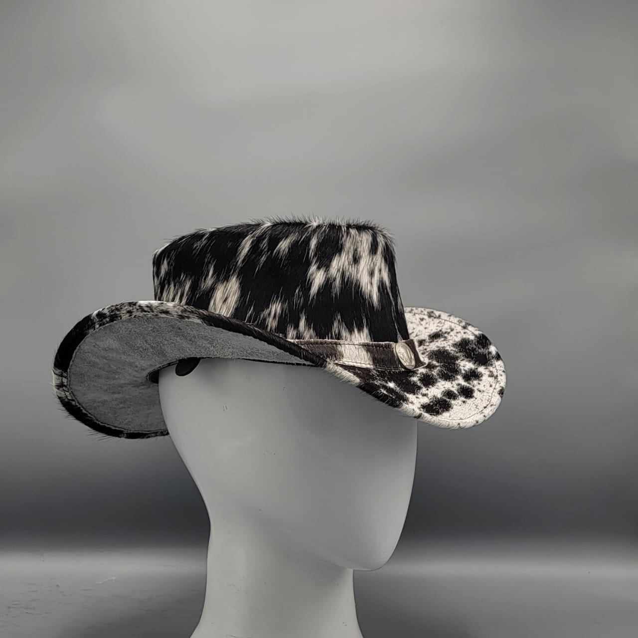 Black and White Cowhide Pattern Genuine Leather Western Cowboy Hat with Cowhide Pattern - Style 104 back view