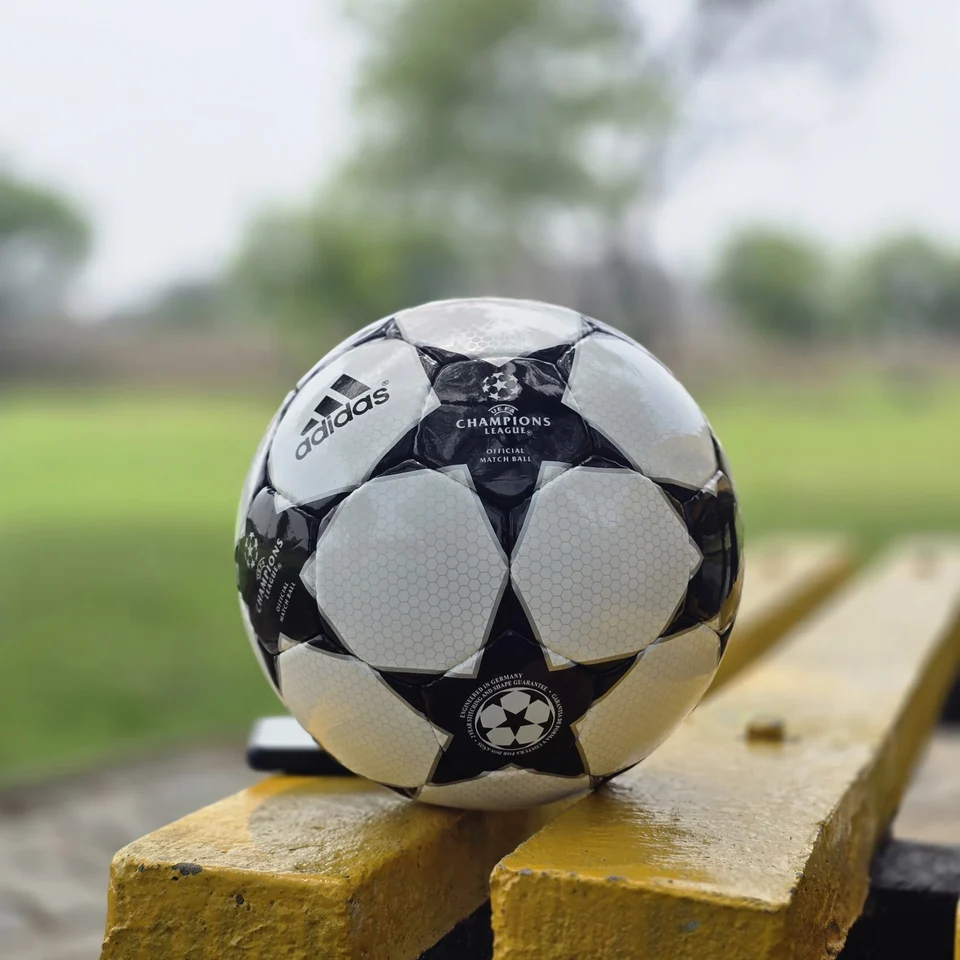 Black Finale-Style Star Hand-Stitched Football back view - black and white handmade football with finale-style star panel graphics
