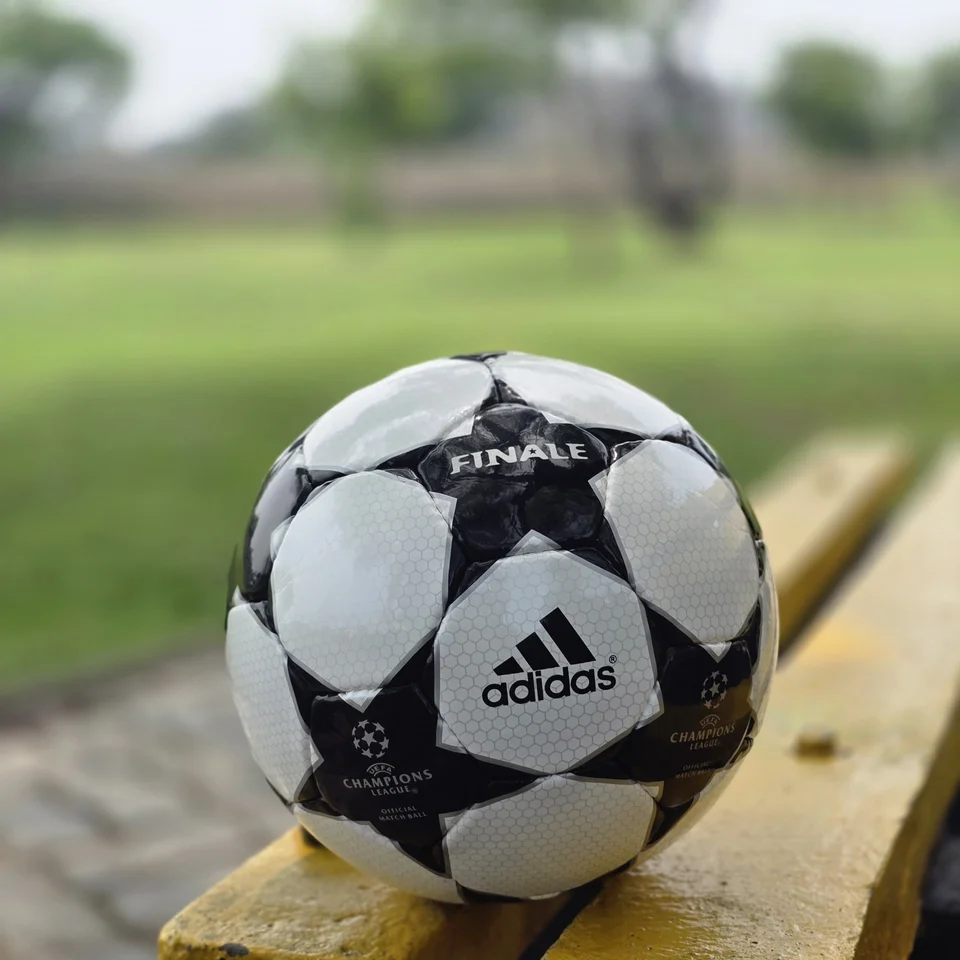 Black Finale-Style Star Hand-Stitched Football construction detail - black and white handmade football with finale-style star panel graphics