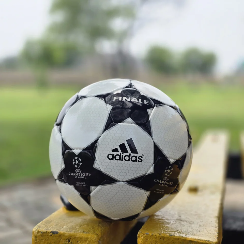 Black Finale-Style Star Hand-Stitched Football design detail - black and white handmade football with finale-style star panel graphics