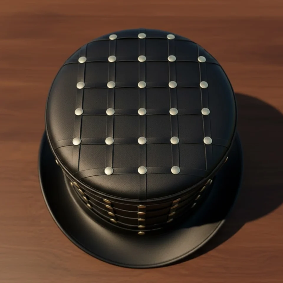 Black Handmade Leather Festival Top Hat Style 006 side view - black costume top hat with structured crown