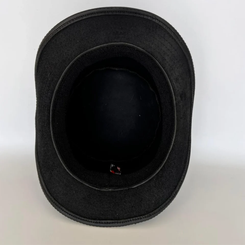 Black Handmade Leather Festival Top Hat Style 090 detail view - black costume top hat with structured crown