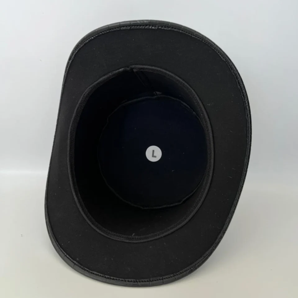 Black Handmade Leather Festival Top Hat Style 108 gallery view 05 - black costume top hat with structured crown