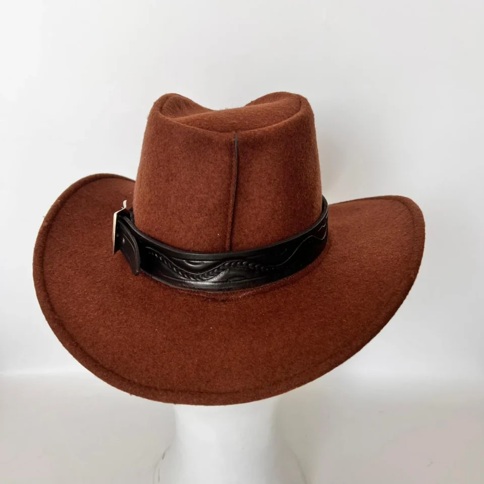 Black Handmade Leather Festival Top Hat Style 195 back view - black costume top hat with structured crown