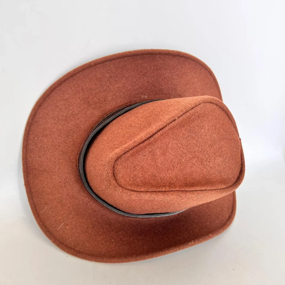 Black Handmade Leather Festival Top Hat Style 195 detail view - black costume top hat with structured crown