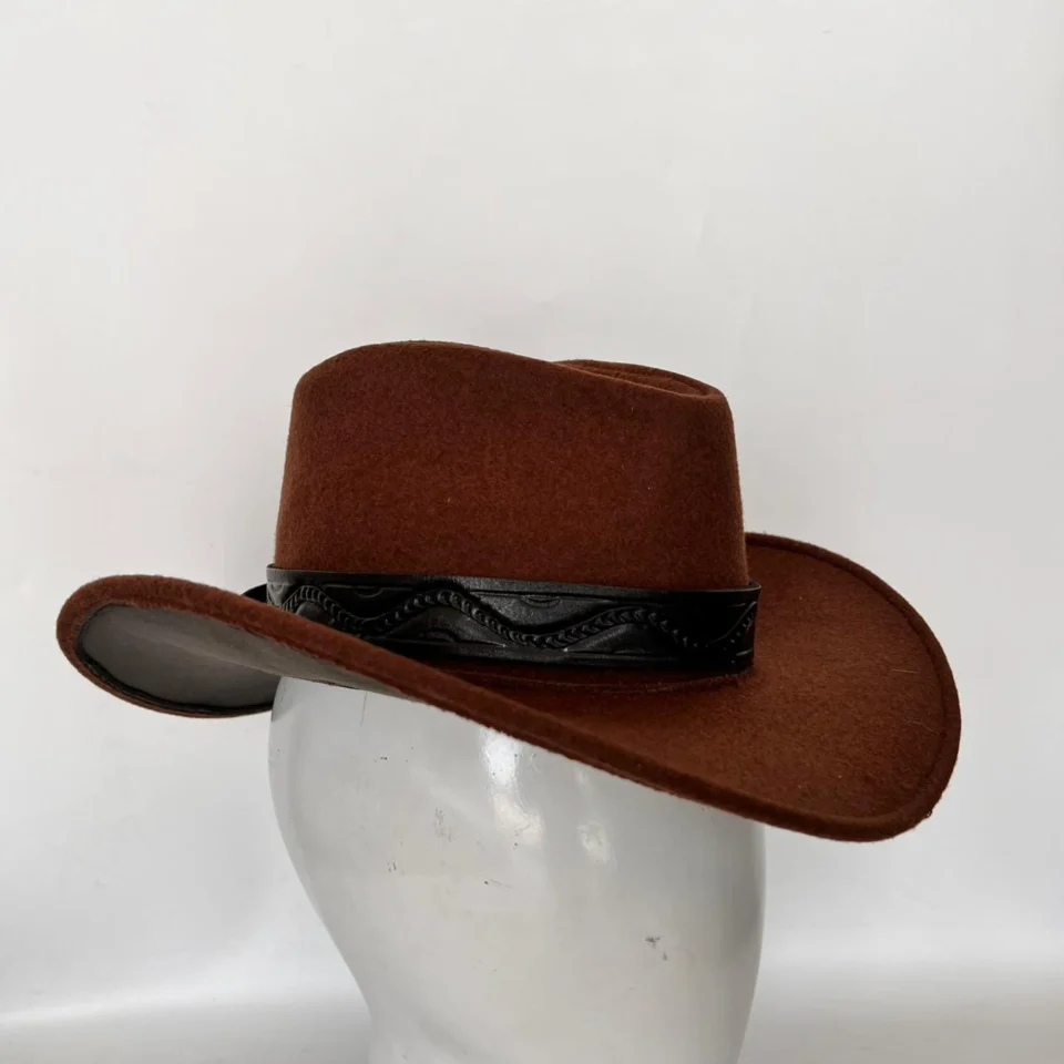 Black Handmade Leather Festival Top Hat Style 195 gallery view 07 - black costume top hat with structured crown