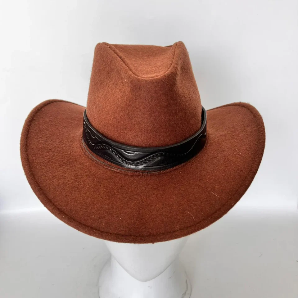 Black Handmade Leather Festival Top Hat Style 195 gallery view 09 - black costume top hat with structured crown
