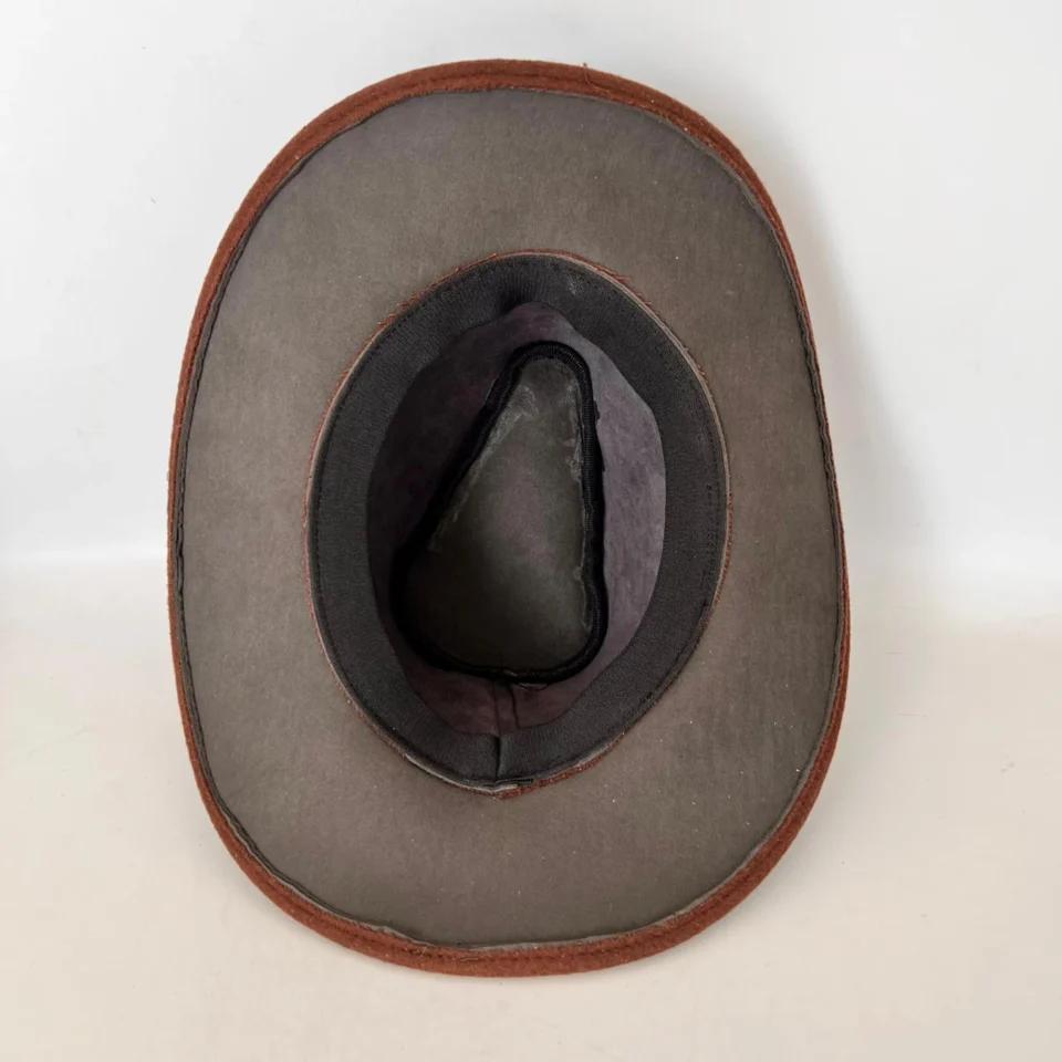Black Handmade Leather Festival Top Hat Style 195 side view - black costume top hat with structured crown
