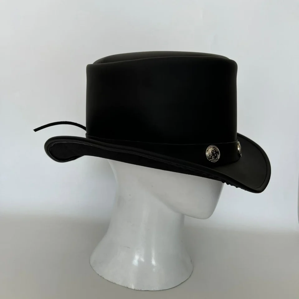 Black Classic Leather-Look Top Hat gallery view 7 - black tall top hat / western top hat