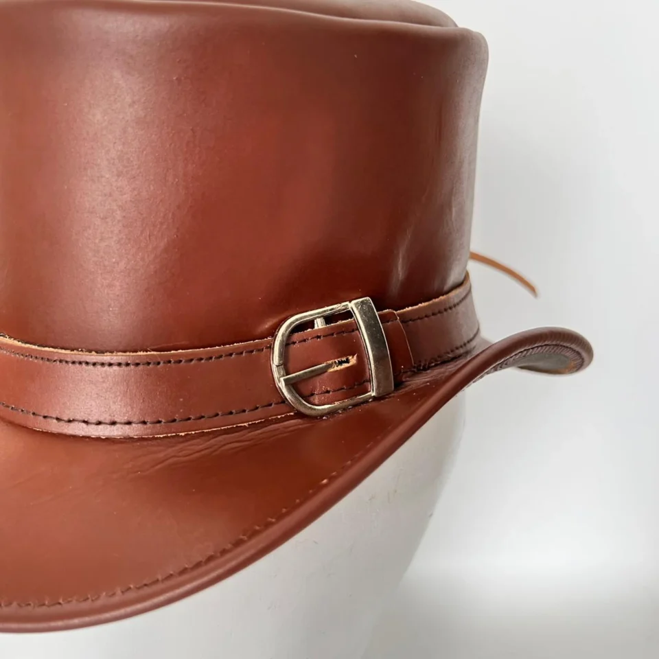 Cognac Brown Leather-Look Top Hat gallery view 5 - cognac brown tall top hat / western top hat