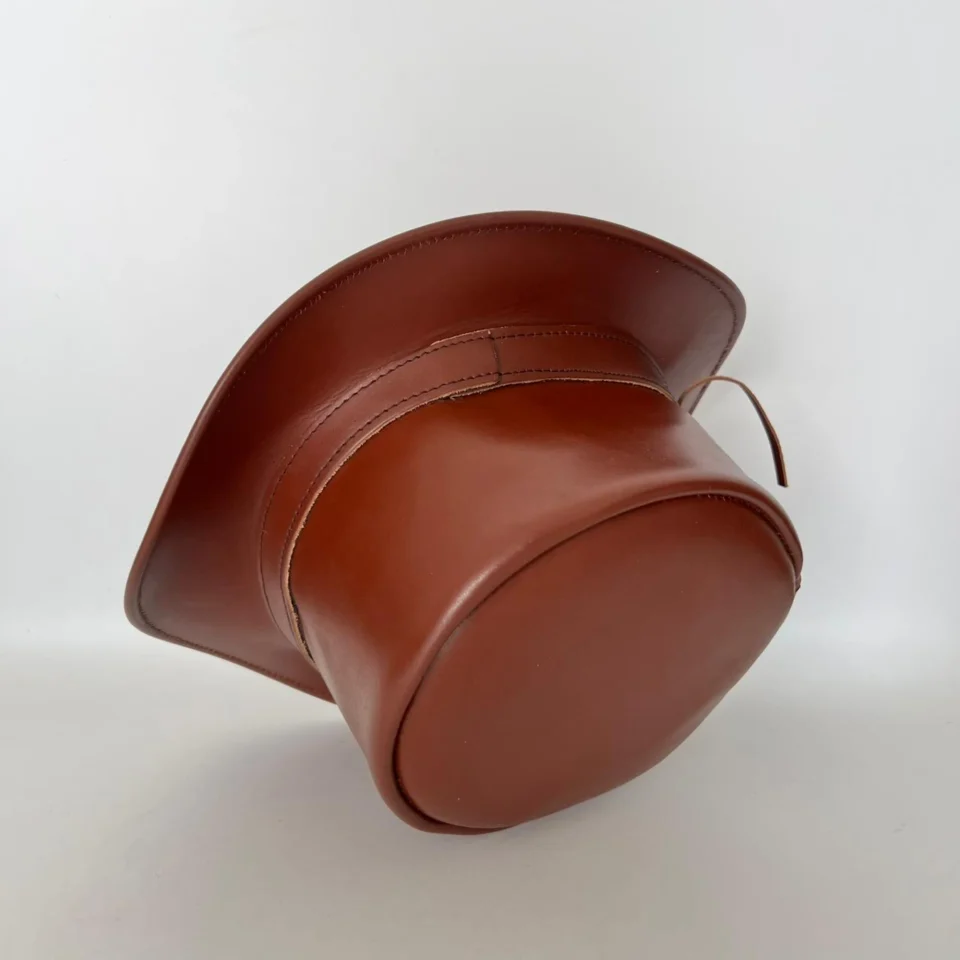 Cognac Brown Leather-Look Top Hat gallery view 8 - cognac brown tall top hat / western top hat