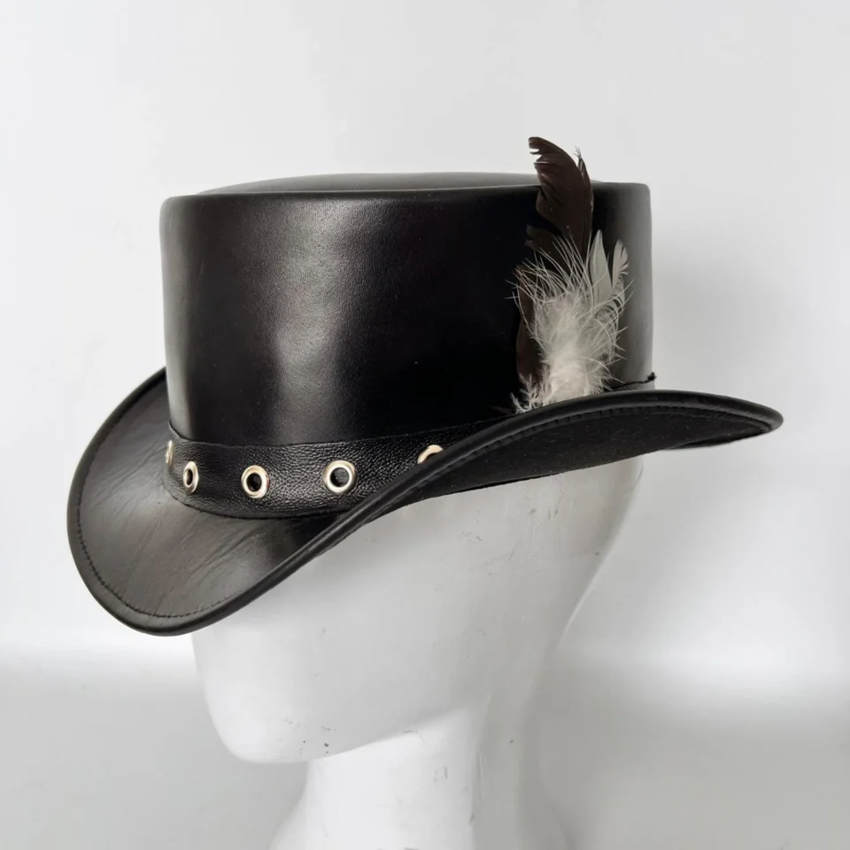 Dark Leather-Look Top Hat with Eyelets gallery view 5 - black / dark gray tall top hat / western top hat