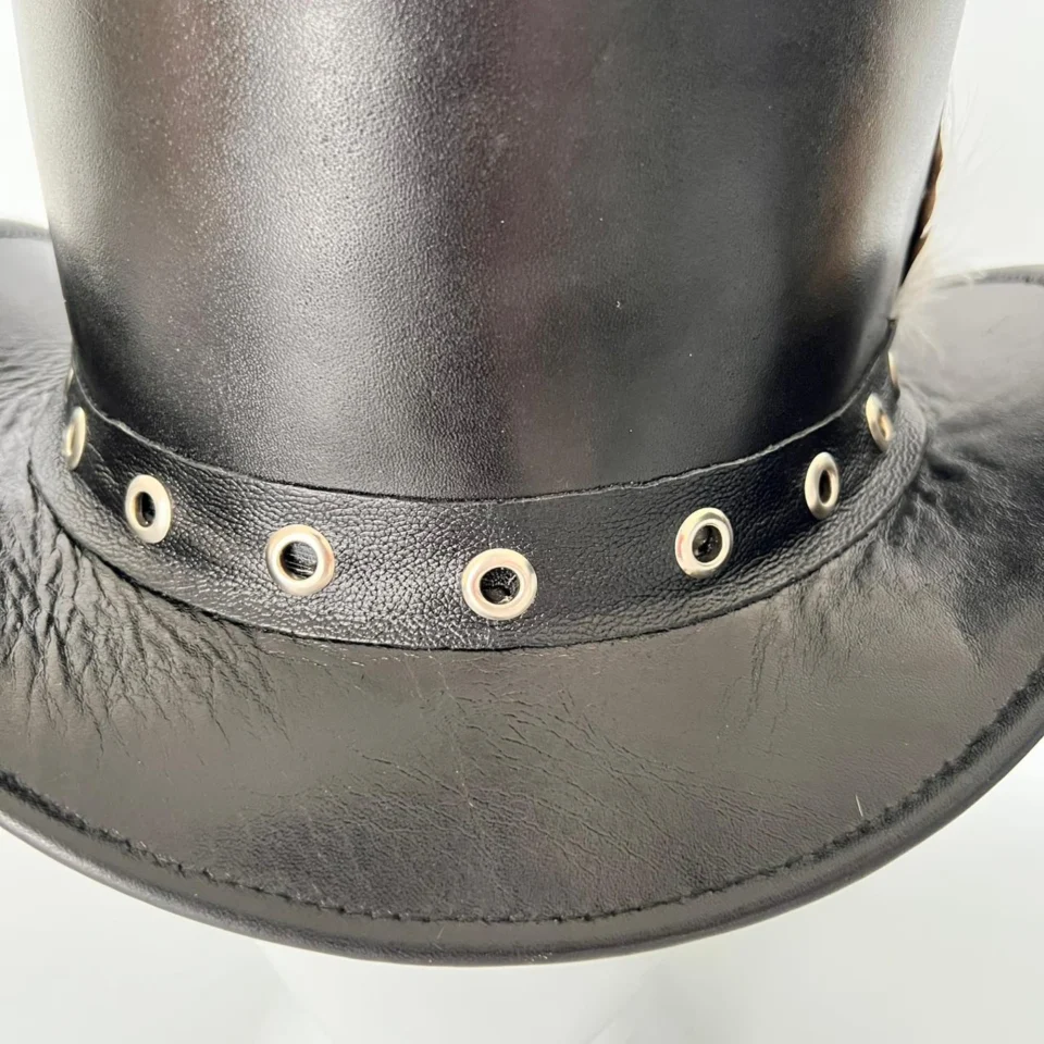 Dark Leather-Look Top Hat with Eyelets gallery view 6 - black / dark gray tall top hat / western top hat