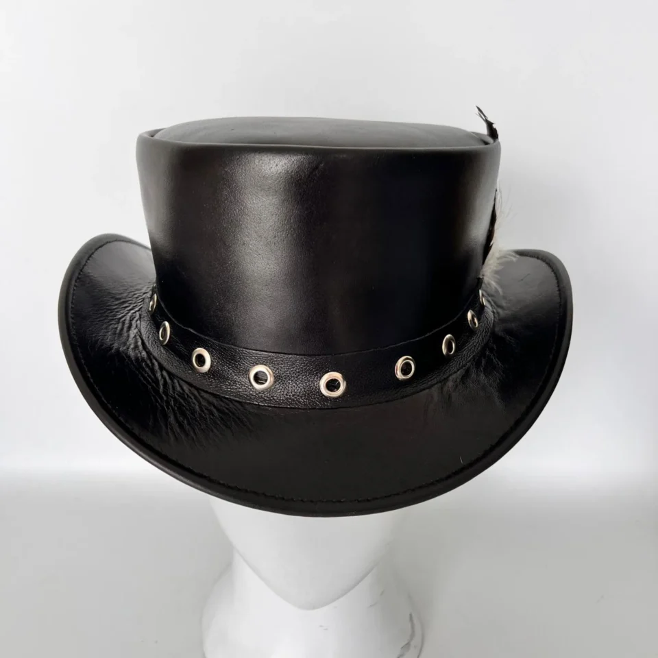 Dark Leather-Look Top Hat with Eyelets gallery view 7 - black / dark gray tall top hat / western top hat