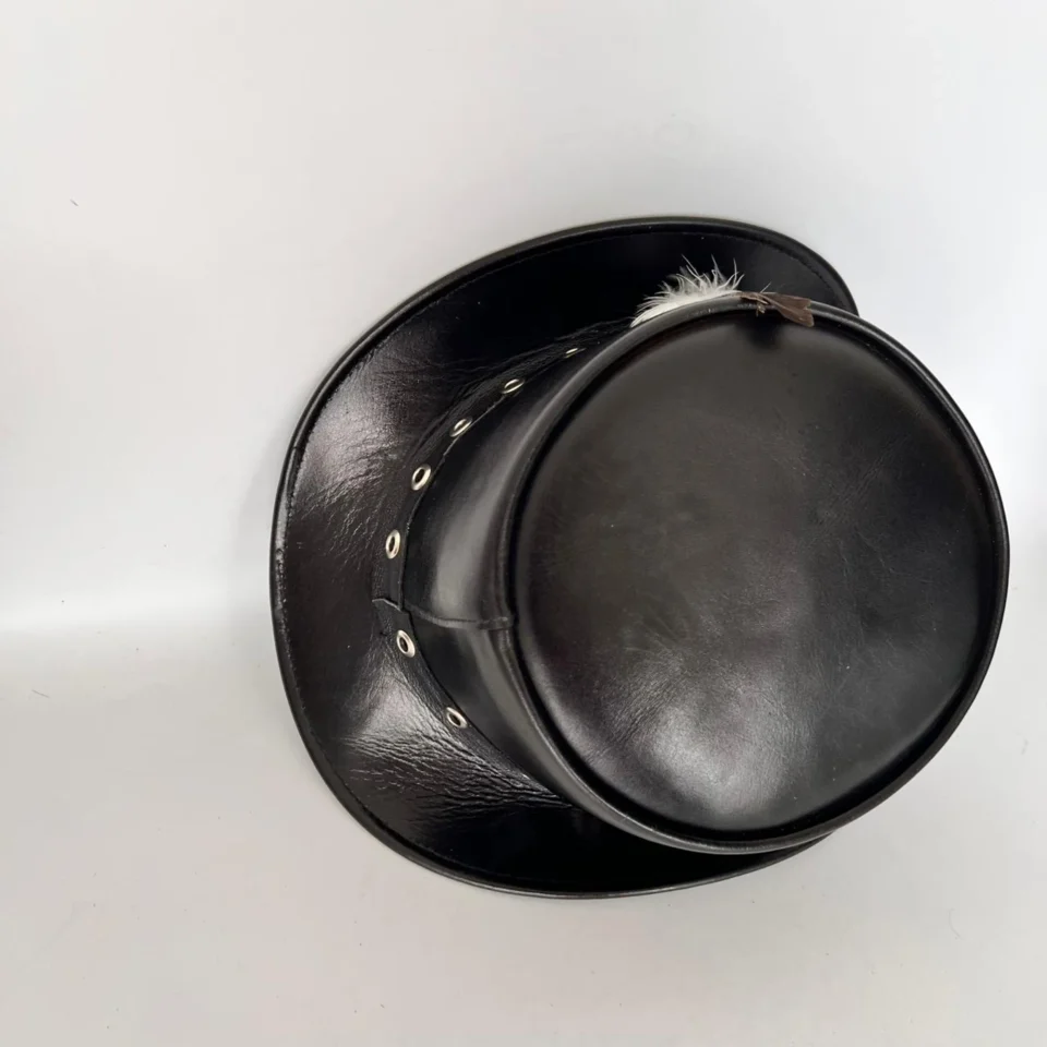 Dark Leather-Look Top Hat with Eyelets gallery view 8 - black / dark gray tall top hat / western top hat