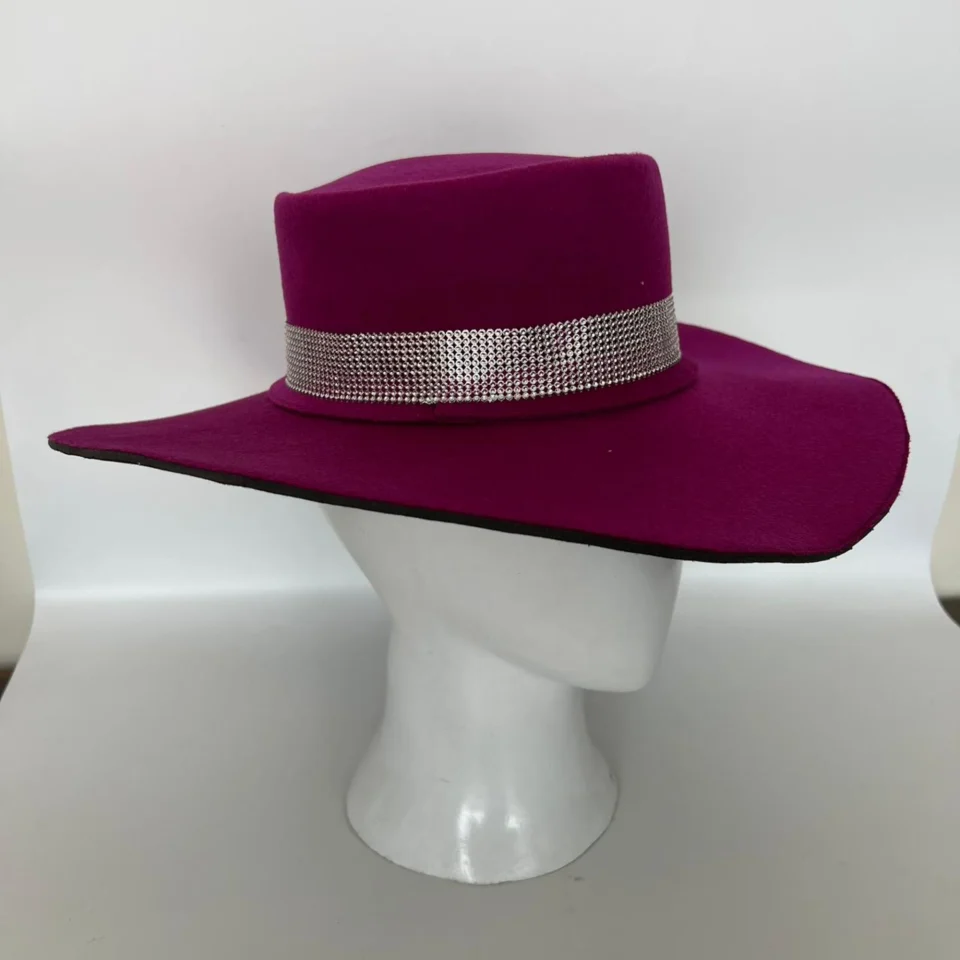 Fuchsia Felt Top Hat with Silver Band gallery view 5 - magenta / fuchsia with silver band tall top hat / western top hat
