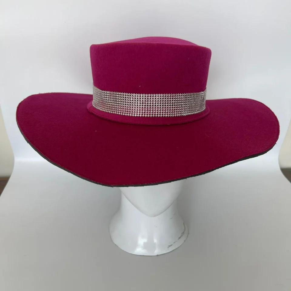 Fuchsia Felt Top Hat with Silver Band gallery view 6 - magenta / fuchsia with silver band tall top hat / western top hat