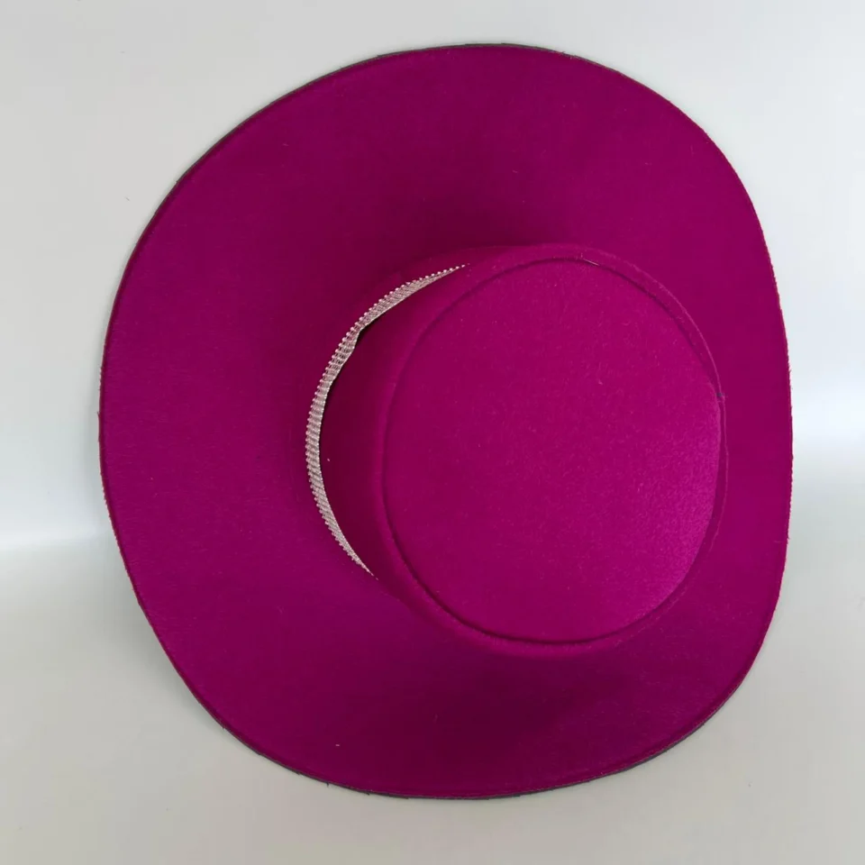 Fuchsia Felt Top Hat with Silver Band gallery view 7 - magenta / fuchsia with silver band tall top hat / western top hat