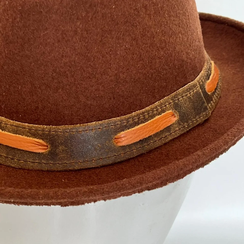 Vintage Brown Western Top Hat back view - brown tall top hat / western top hat