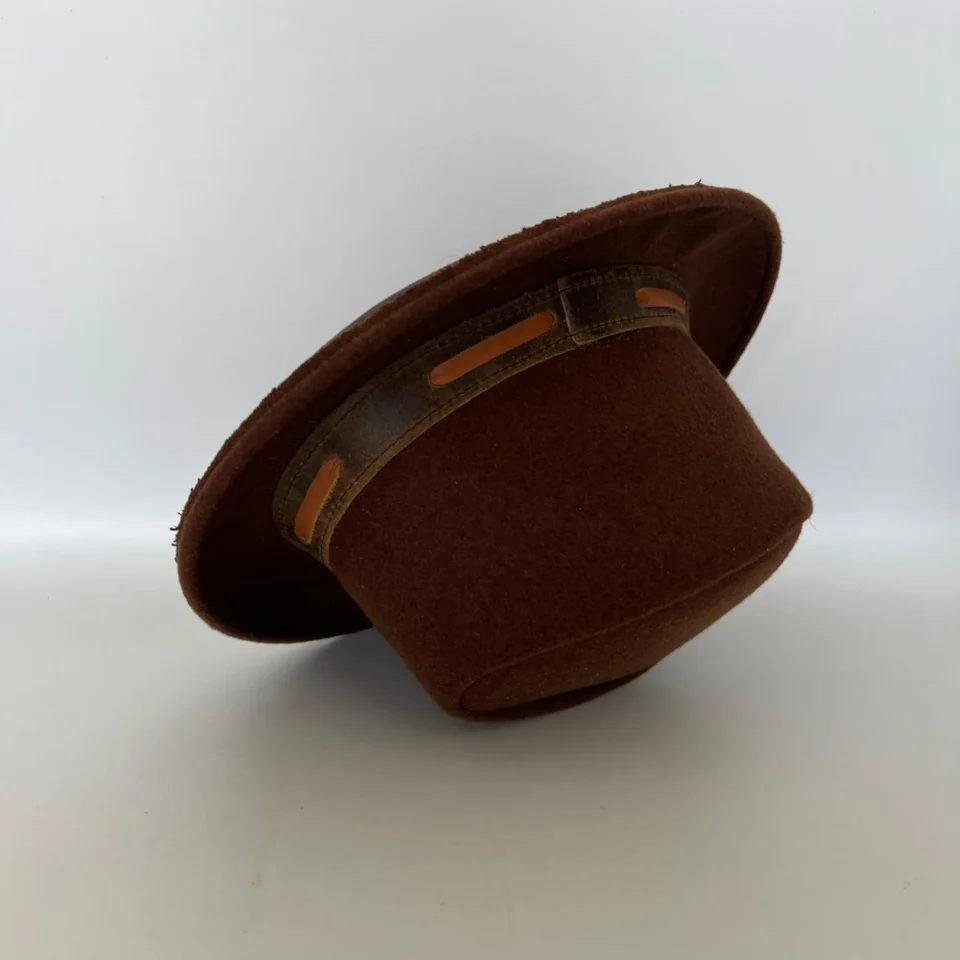 Vintage Brown Western Top Hat detail view - brown tall top hat / western top hat
