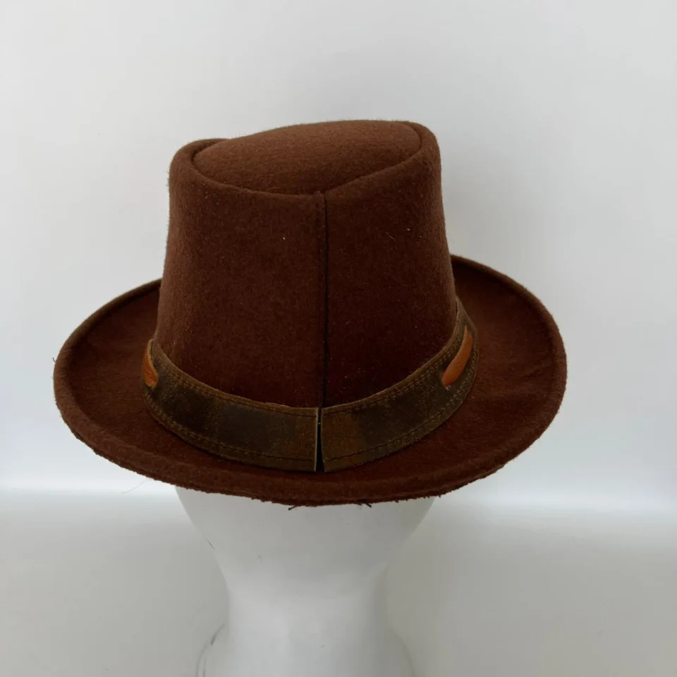 Vintage Brown Western Top Hat side view - brown tall top hat / western top hat