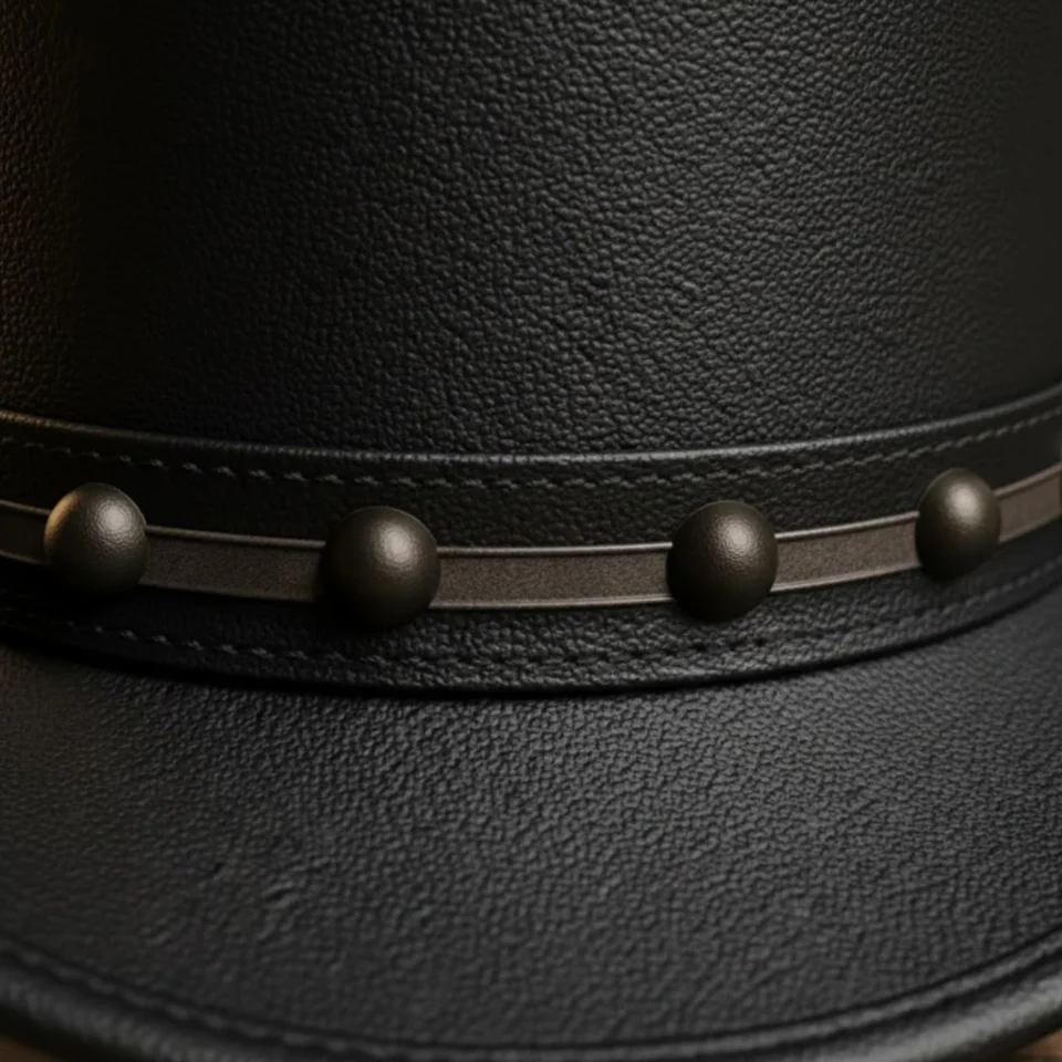 Black Handmade Leather Gothic Top Hat Style 001 side view - black gothic top hat with structured crown