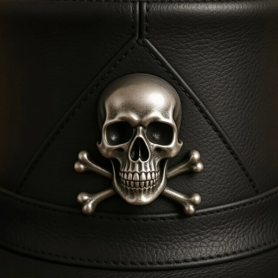 Black Handmade Leather Gothic Top Hat Style 034 back view - black gothic top hat with structured crown