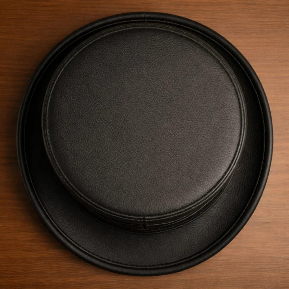 Black Handmade Leather Gothic Top Hat Style 034 side view - black gothic top hat with structured crown