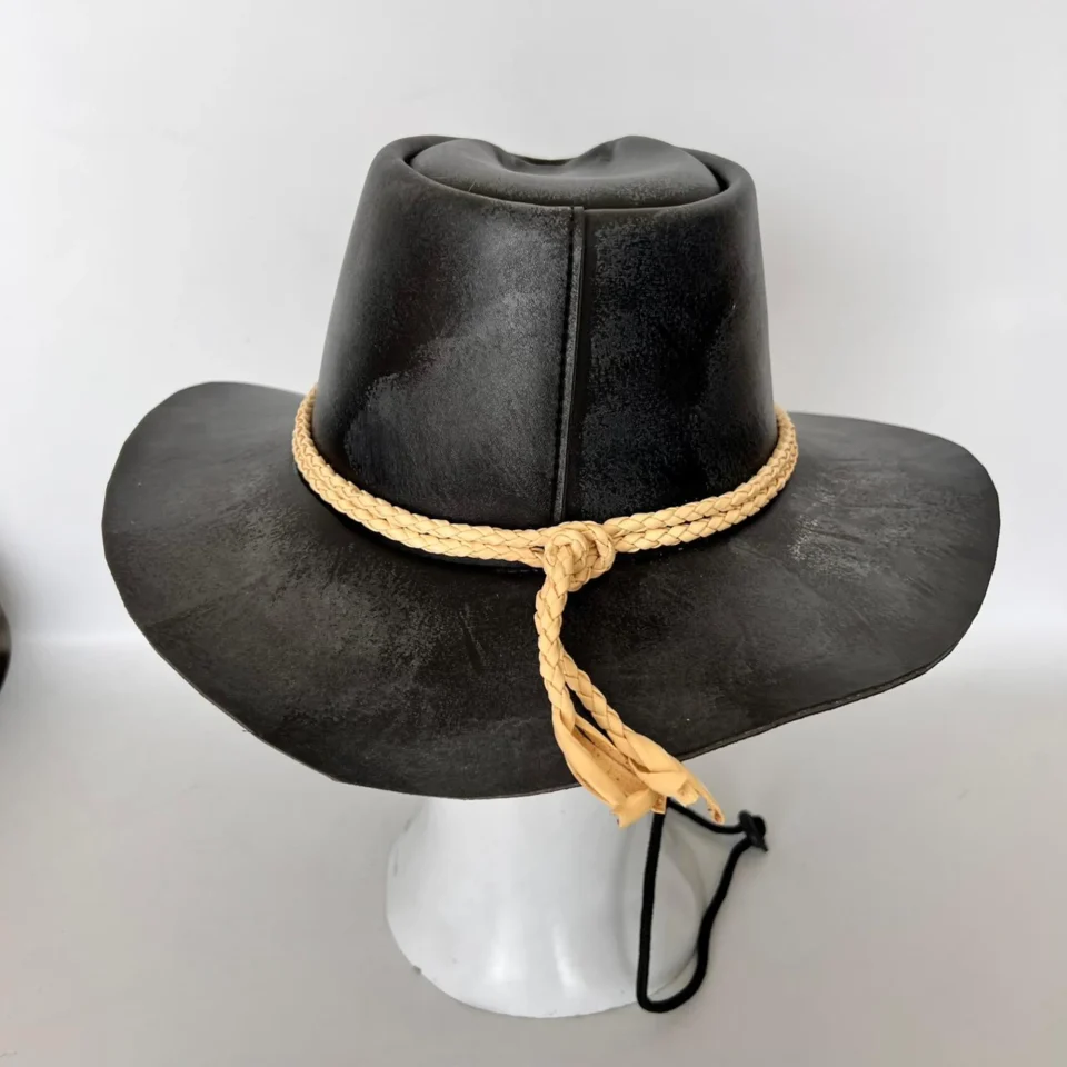 Black Handmade Leather Gothic Top Hat Style 088 gallery view 06 - black gothic top hat with structured crown