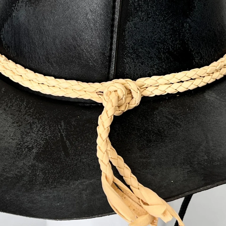 Black Handmade Leather Gothic Top Hat Style 088 gallery view 07 - black gothic top hat with structured crown
