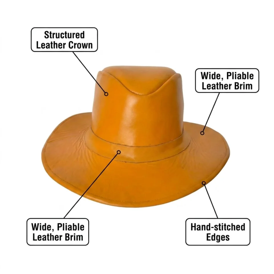 Black Handmade Leather Gothic Top Hat Style 100 three quarter view - black gothic top hat with structured crown