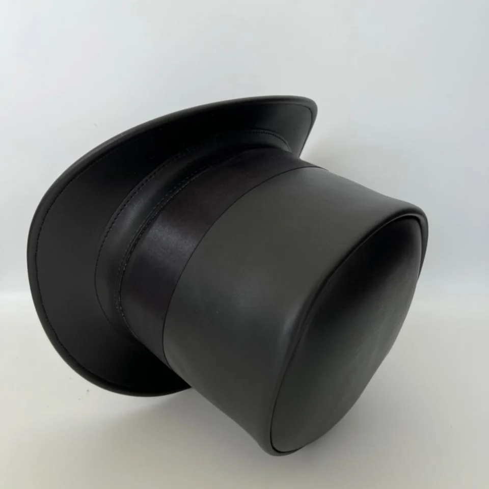 Black Handmade Leather Gothic Top Hat Style 109 gallery view 06 - black gothic top hat with structured crown