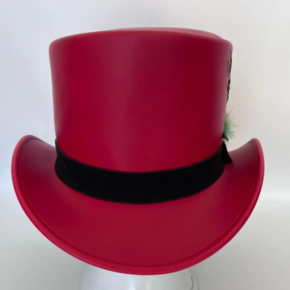 Black Handmade Leather Gothic Top Hat Style 118 gallery view 06 - black gothic top hat with structured crown