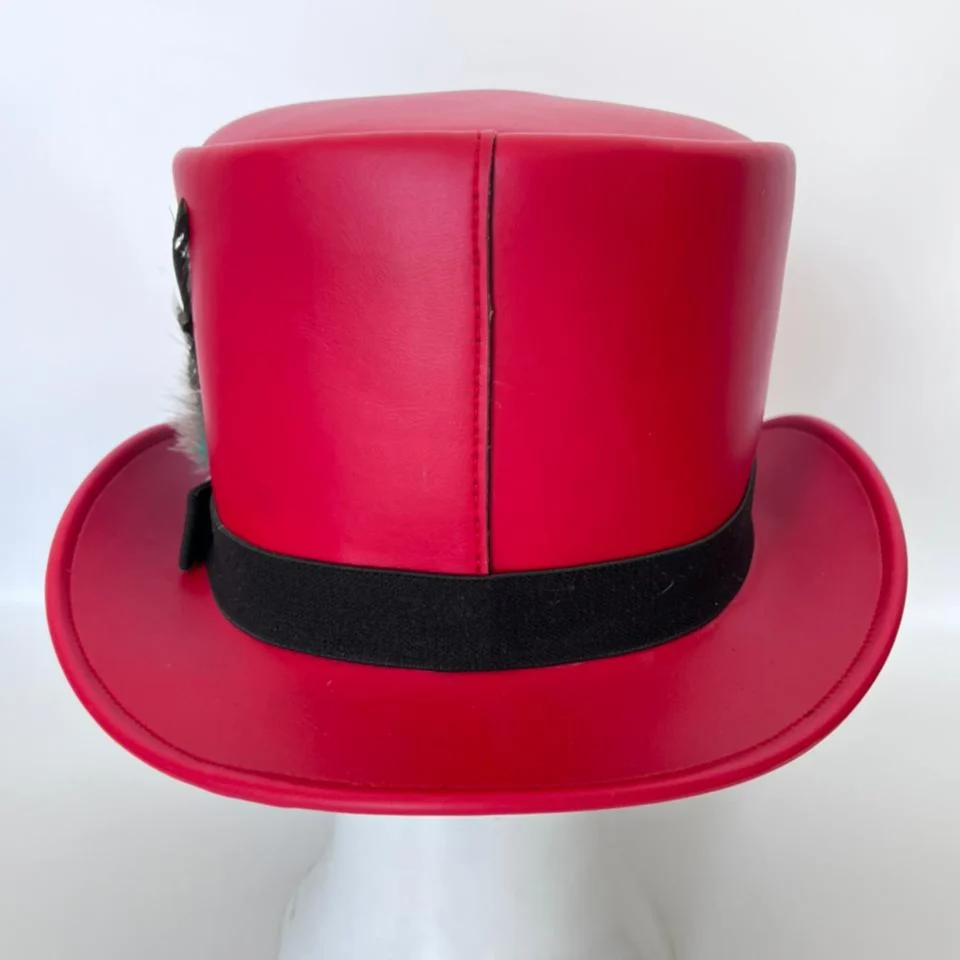 Black Handmade Leather Gothic Top Hat Style 118 side view - black gothic top hat with structured crown