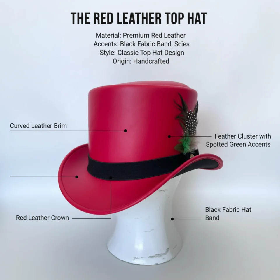 Black Handmade Leather Gothic Top Hat Style 118 three quarter view - black gothic top hat with structured crown