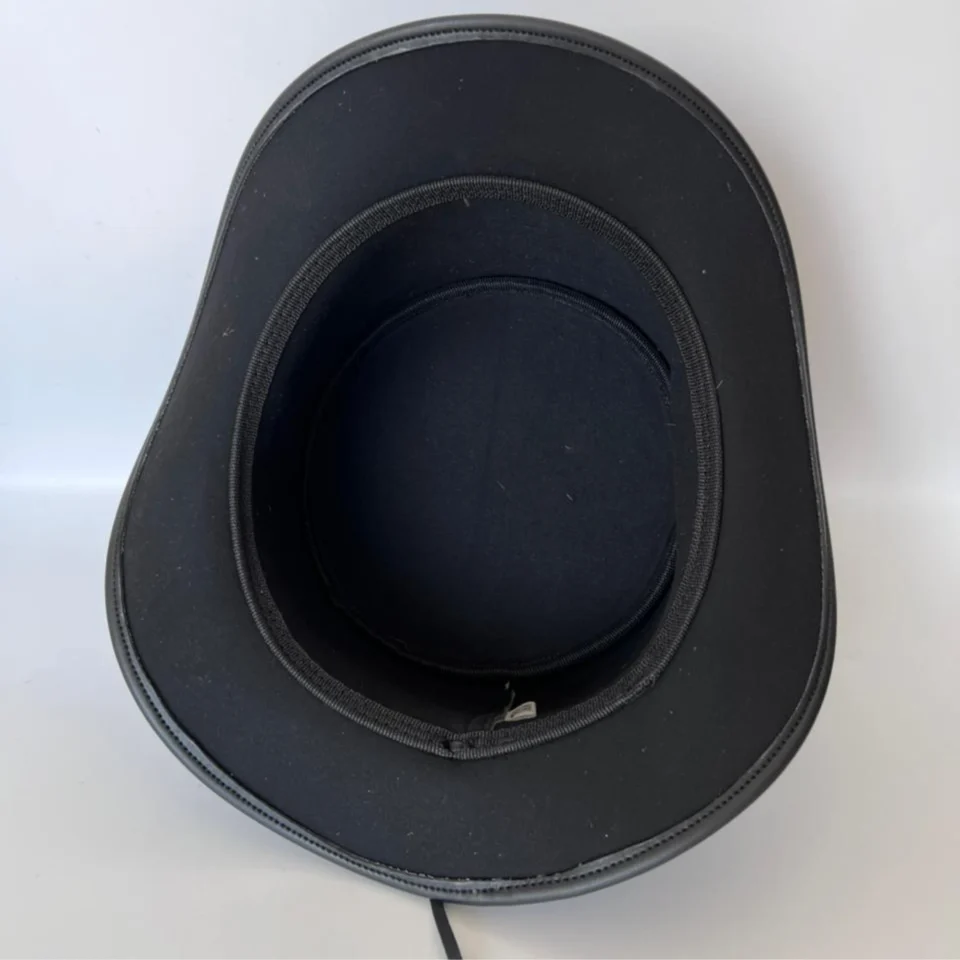 Black Handmade Leather Gothic Top Hat Style 124 side view - black gothic top hat with structured crown