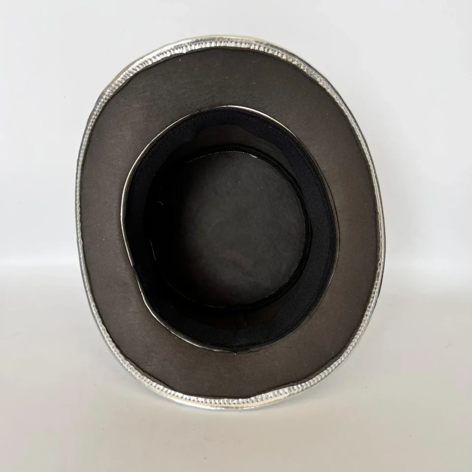 Black Handmade Leather Gothic Top Hat Style 193 detail view - black gothic top hat with structured crown