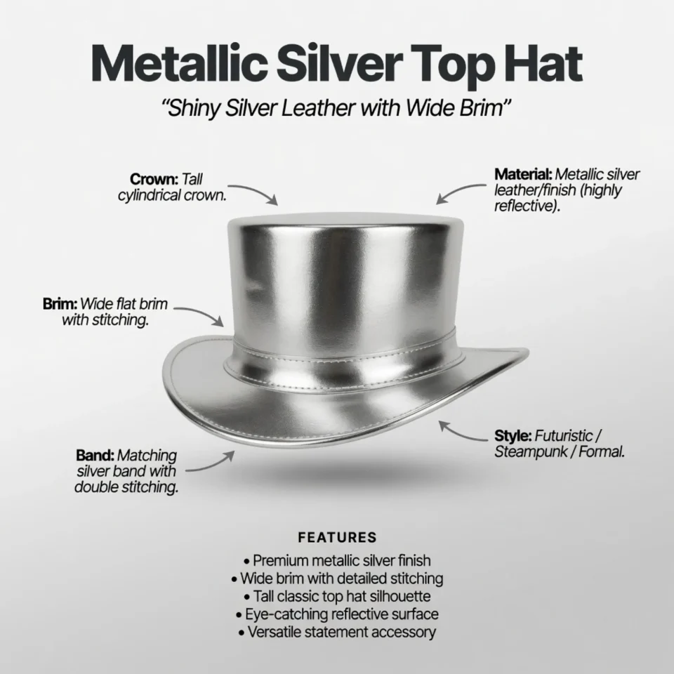 Black Handmade Leather Gothic Top Hat Style 193 three quarter view - black gothic top hat with structured crown