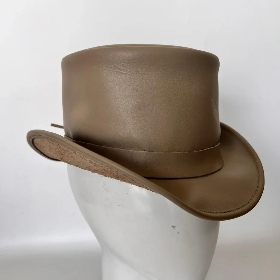 Black Handmade Leather Gothic Top Hat Style 199 gallery view 05 - black gothic top hat with structured crown
