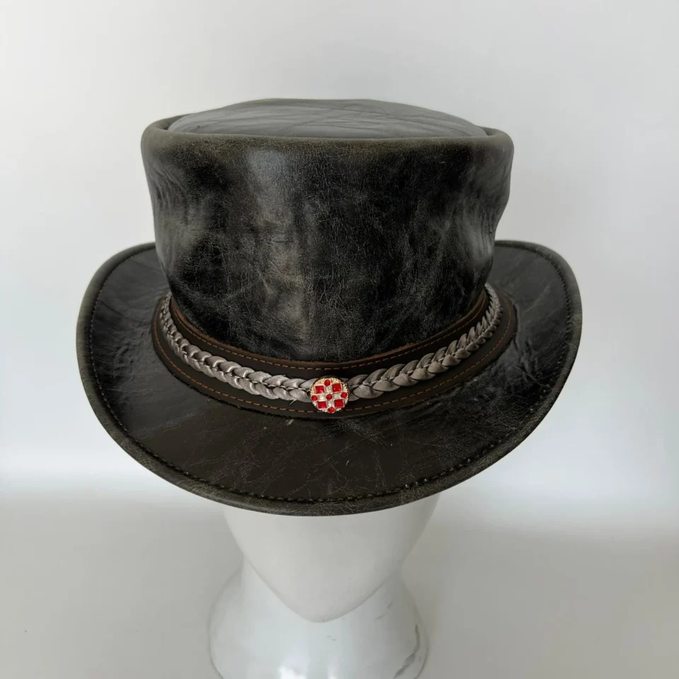 Rugged Distressed Black Top Hat gallery view 5 - distressed black / gray tall top hat / western top hat