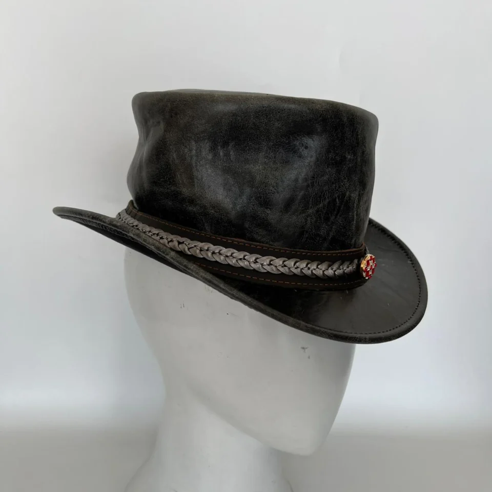 Rugged Distressed Black Top Hat gallery view 7 - distressed black / gray tall top hat / western top hat