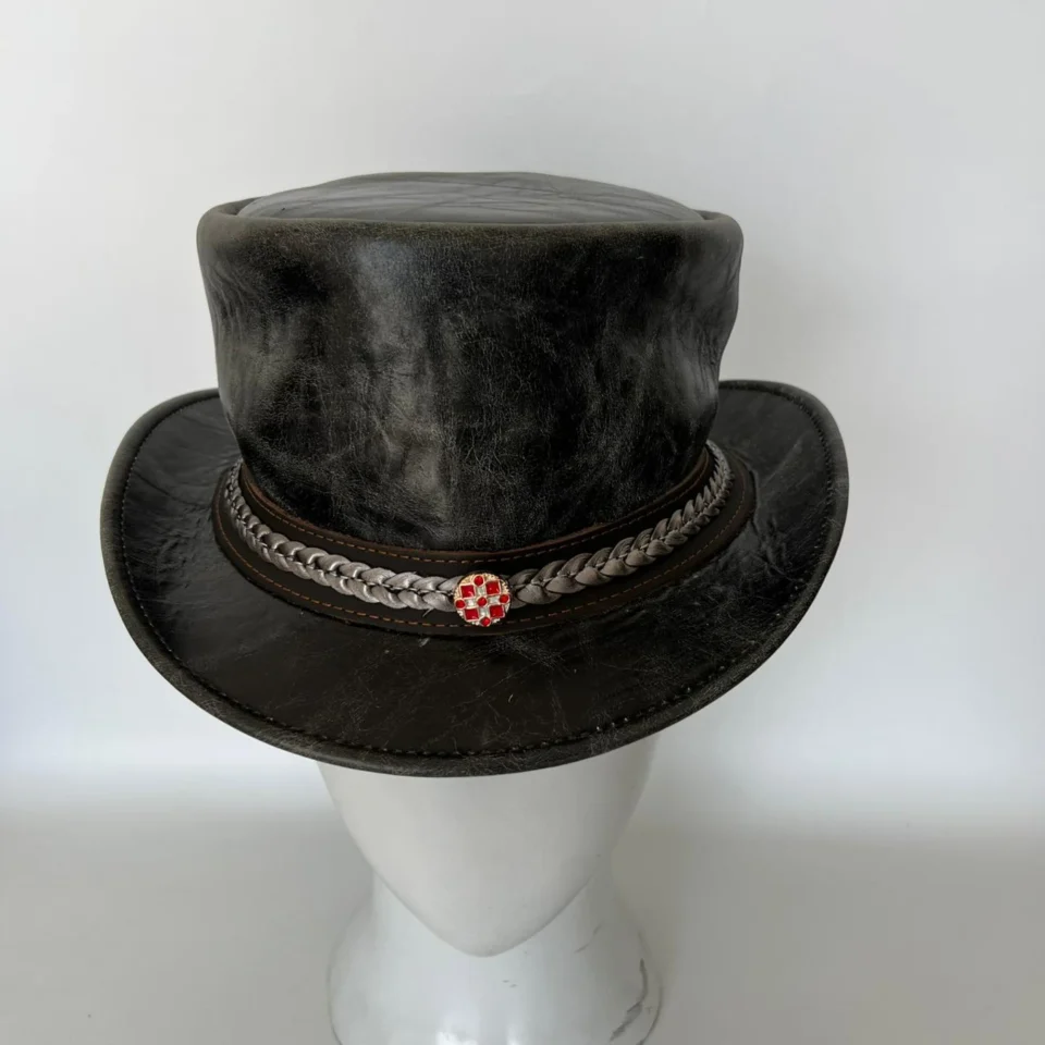 Rugged Distressed Black Top Hat gallery view 8 - distressed black / gray tall top hat / western top hat