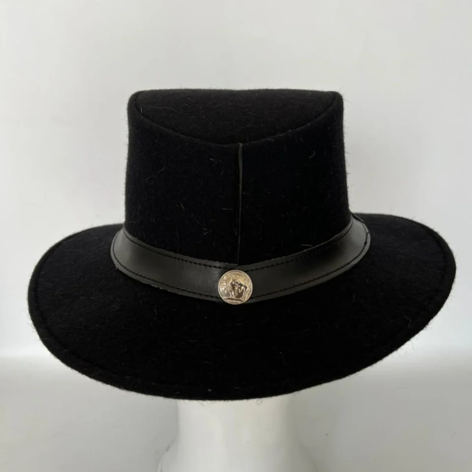 Black Wool Felt Top Hat back view - black tall top hat / western top hat