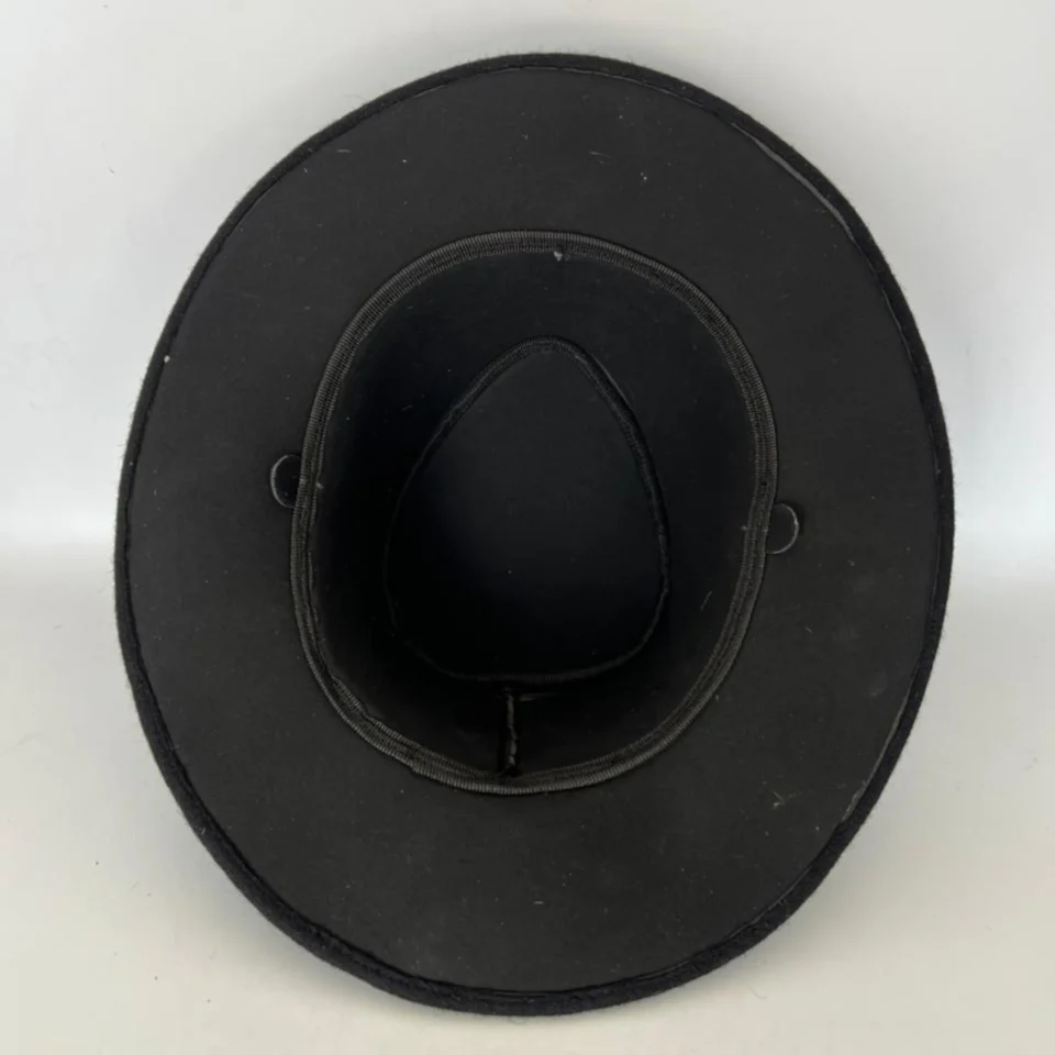 Black Wool Felt Top Hat detail view - black tall top hat / western top hat