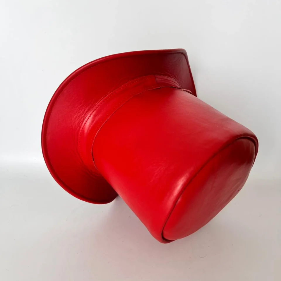 Bright Red Leather-Look Top Hat gallery view 8 - bright red tall top hat / western top hat