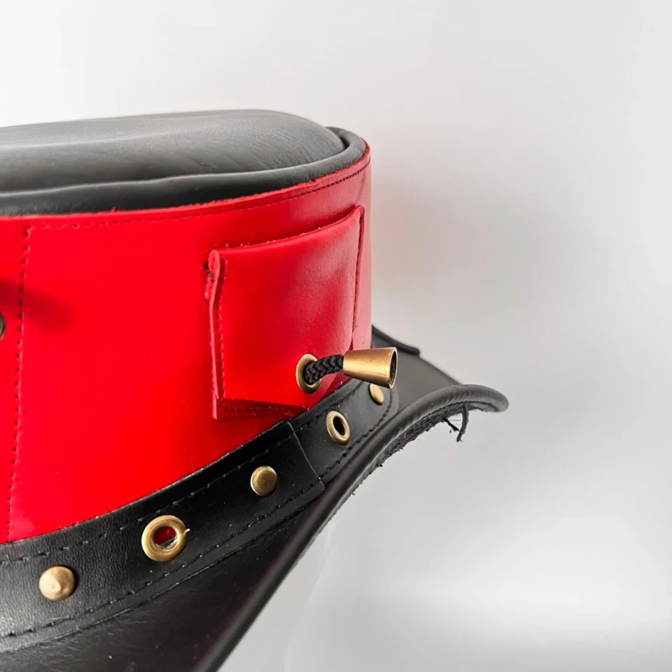 Red and Black Lace-Up Top Hat gallery view 5 - red and black tall top hat / western top hat