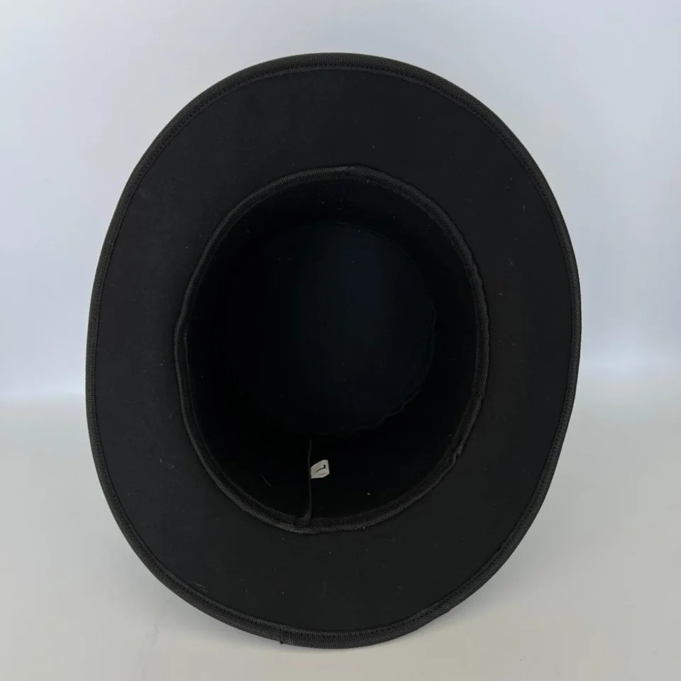 Classic Black Felt Top Hat detail view - black tall top hat / western top hat